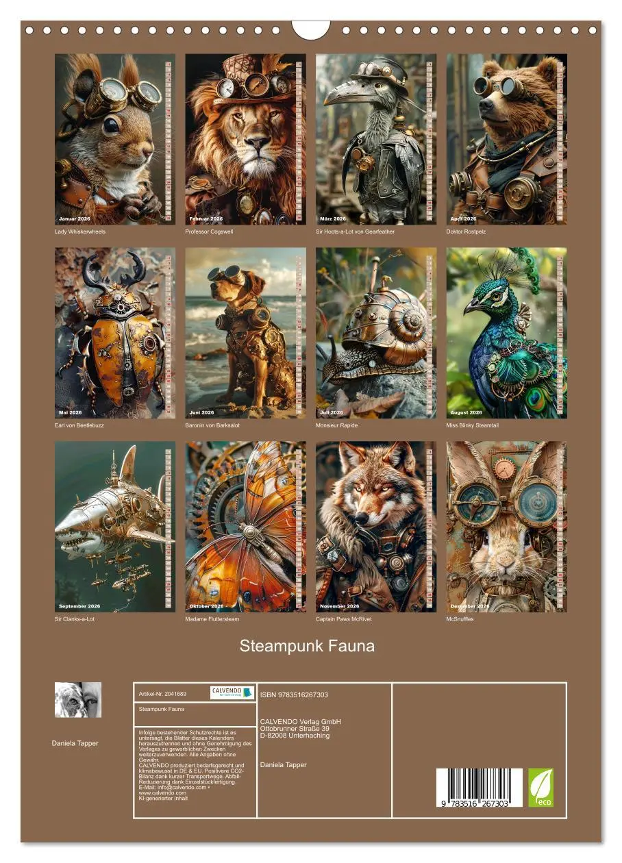 Bild: 9783516267303 | Steampunk Fauna (Wandkalender 2026 DIN A3 hoch), CALVENDO...