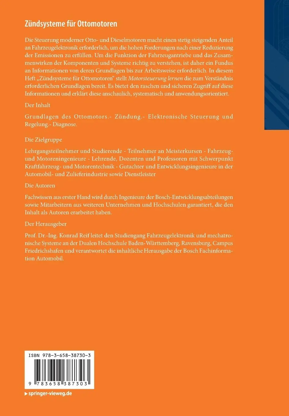 Rückseite: 9783658387303 | Zündsysteme für Ottomotoren | Konrad Reif | Taschenbuch | Paperback