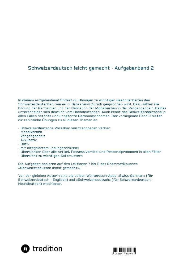 Rückseite: 9783384427403 | Schweizerdeutsch leicht gemacht - Aufgabenband 2 | Verena Schorn