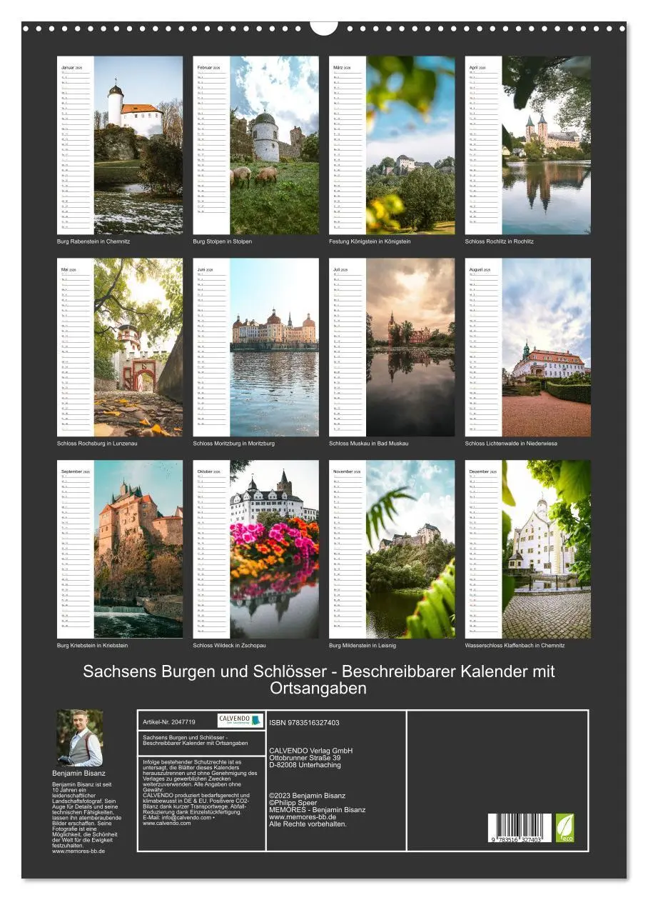 Bild: 9783516327403 | Sachsens Burgen und Schlösser - Beschreibbarer Kalender mit...