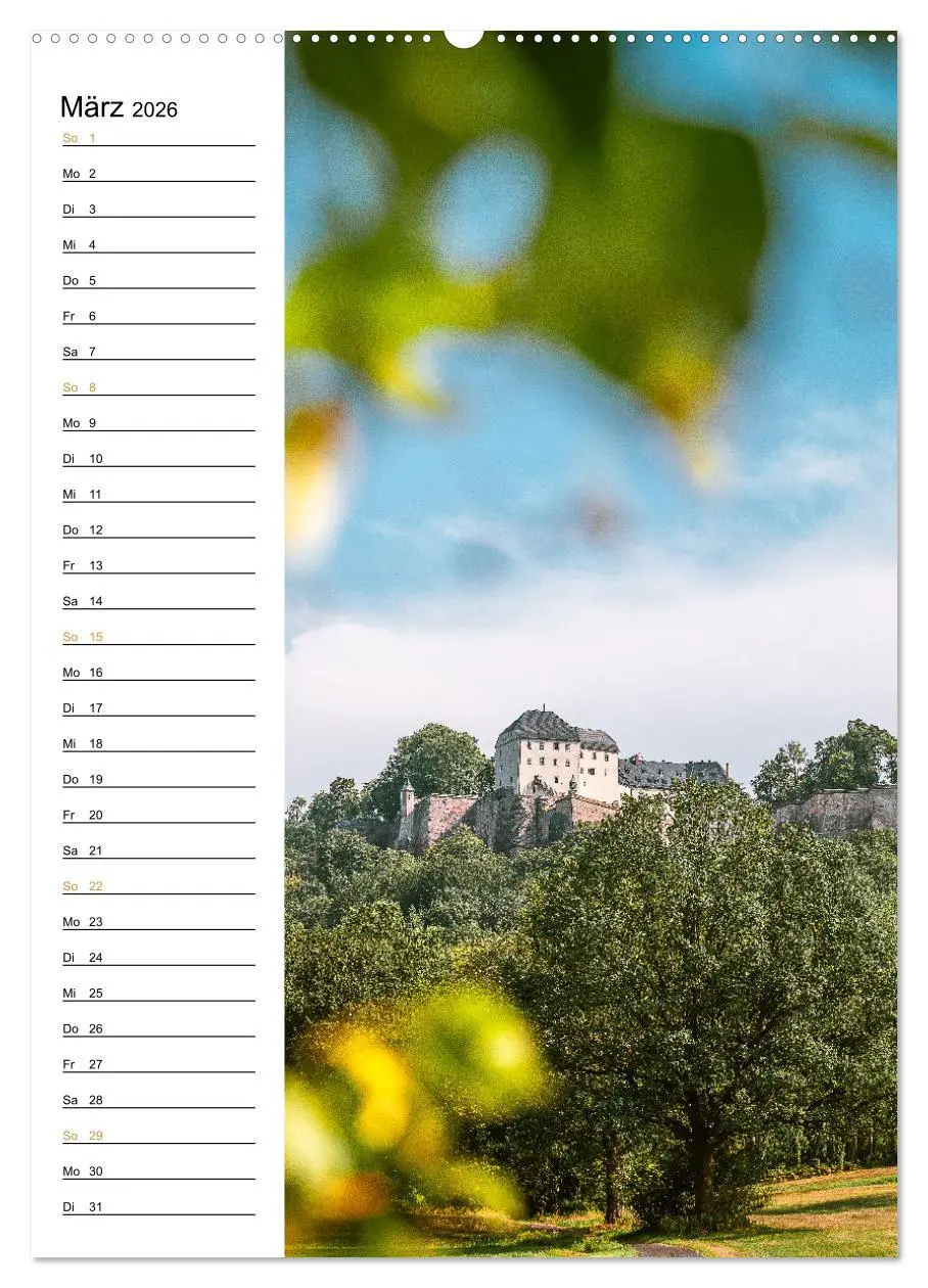 Bild: 9783516327403 | Sachsens Burgen und Schlösser - Beschreibbarer Kalender mit...