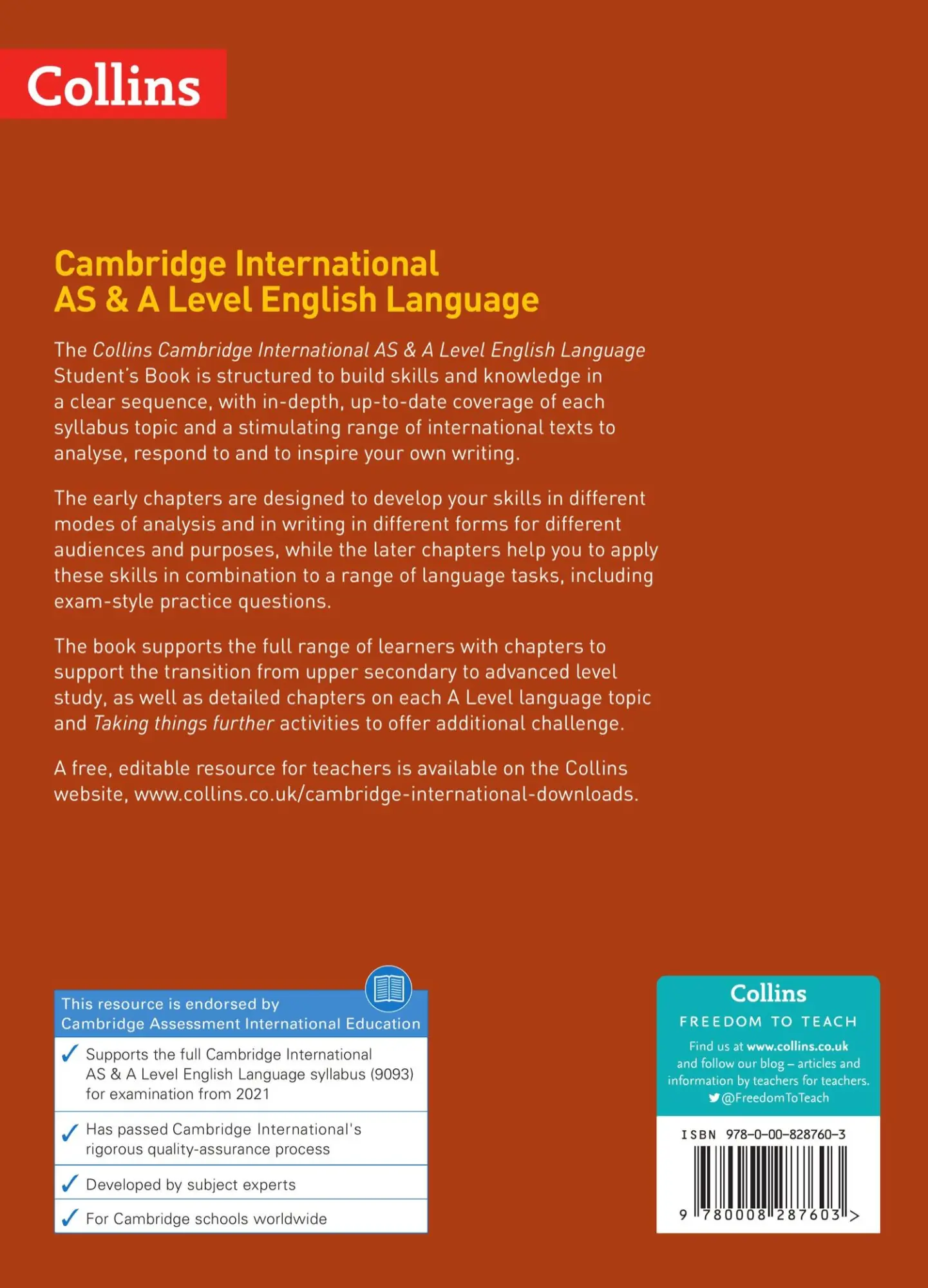 Rückseite: 9780008287603 | Cambridge International as &amp; a Level English Language Student's Book