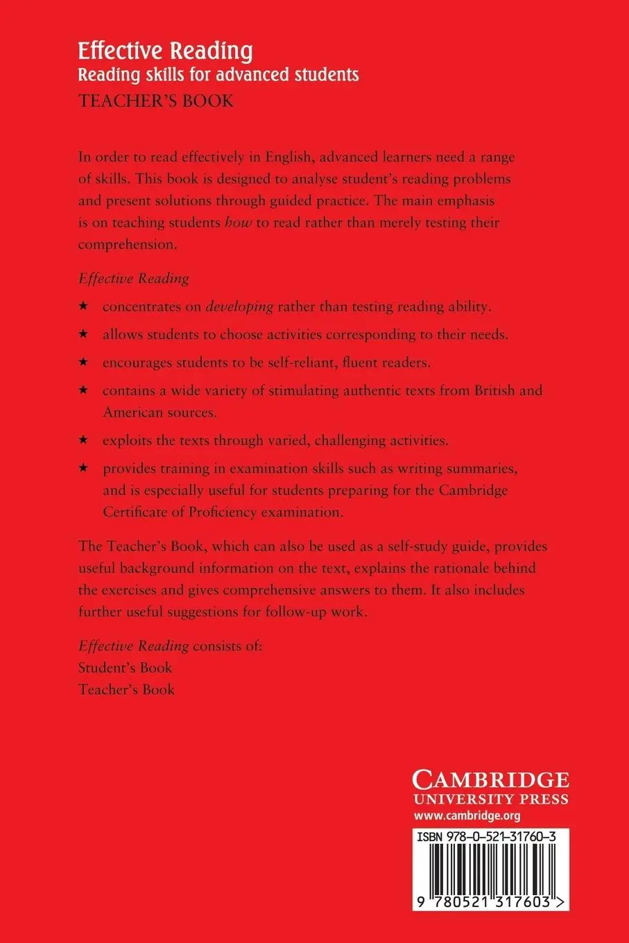 Rückseite: 9780521317603 | Effective Reading Teacher's Book | Simon Greenall (u. a.) | Buch