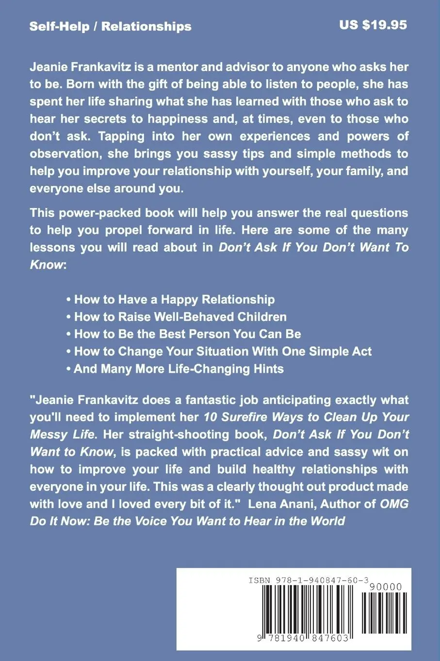 Rückseite: 9781940847603 | Don't Ask If You Don't Want to Know | Jeanie Frankavitz | Taschenbuch