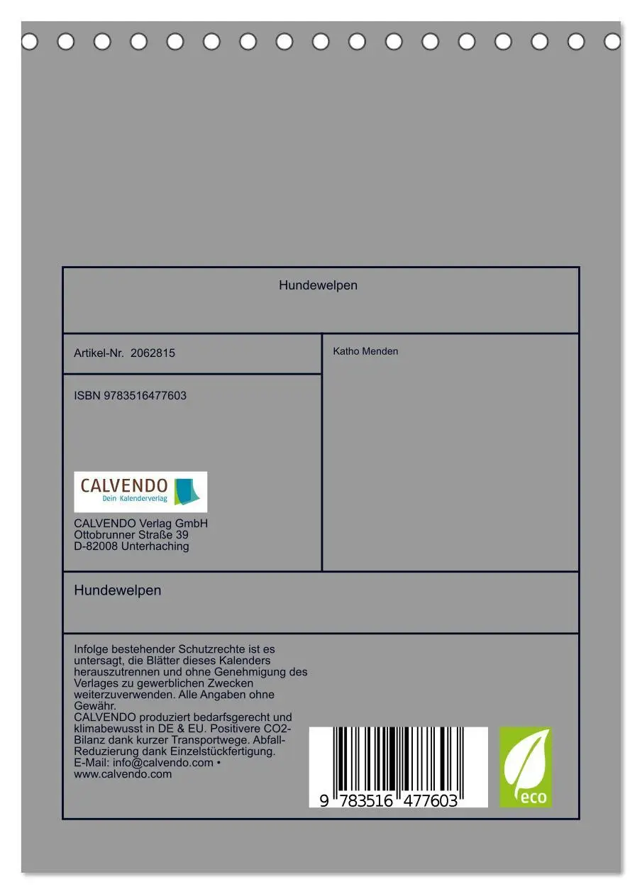 Bild: 9783516477603 | Hundewelpen (Tischkalender 2026 DIN A5 hoch), CALVENDO Monatskalender