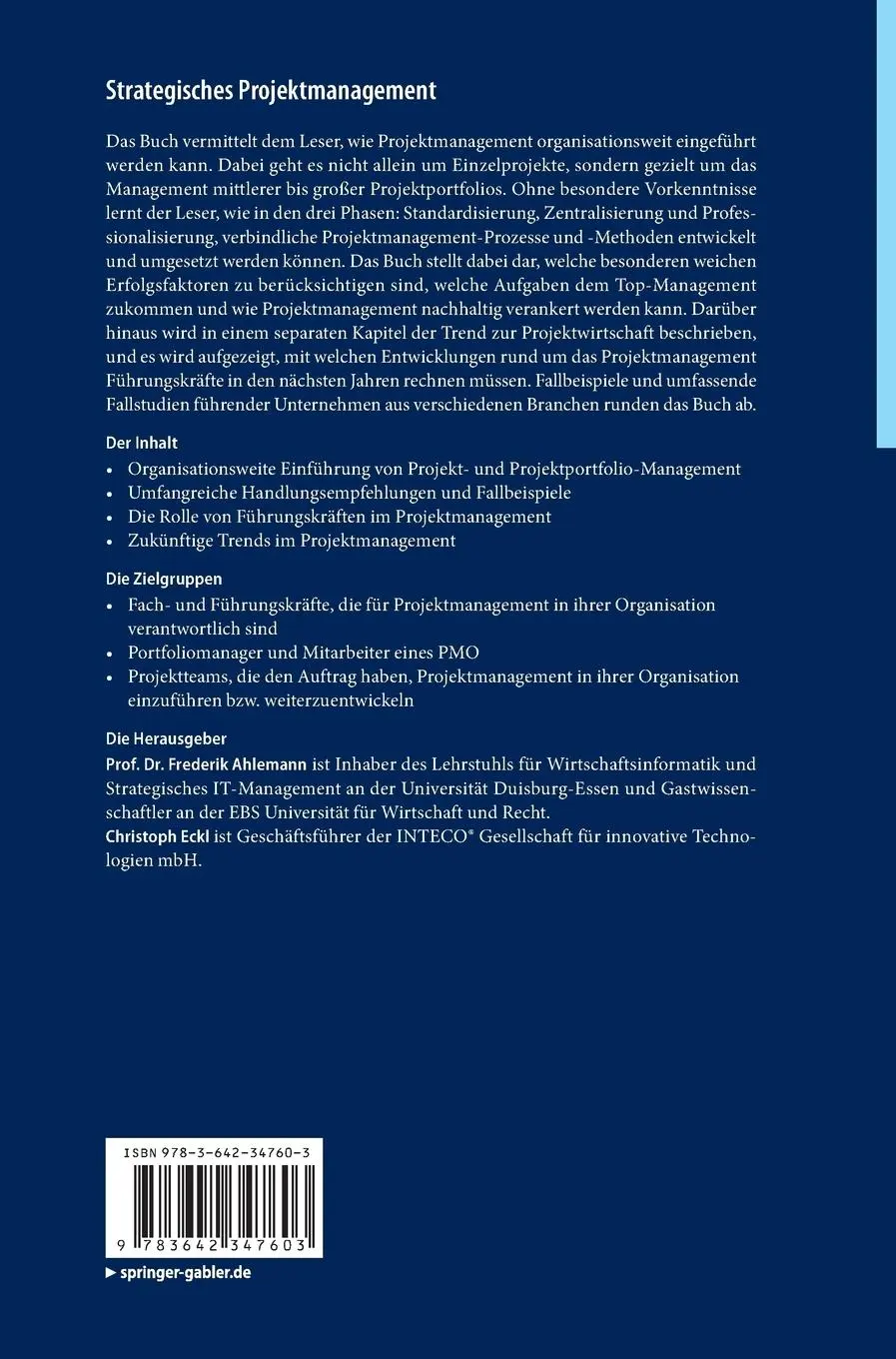 Rückseite: 9783642347603 | Strategisches Projektmanagement | Christoph Eckl (u. a.) | Buch | x