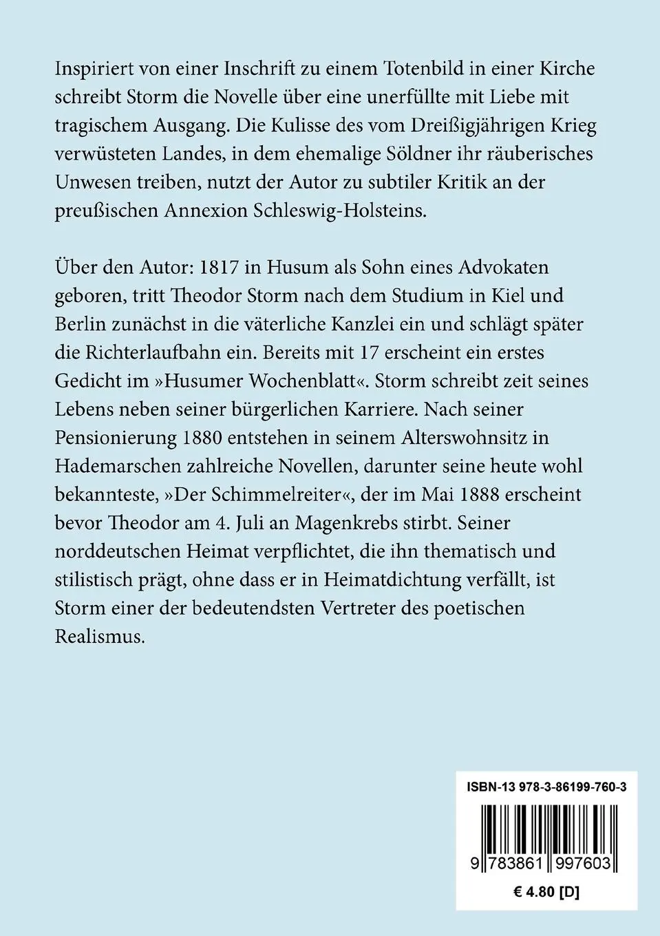 Rückseite: 9783861997603 | Aquis Submersus | Novelle | Theodor Storm | Taschenbuch | 72 S. | 2016