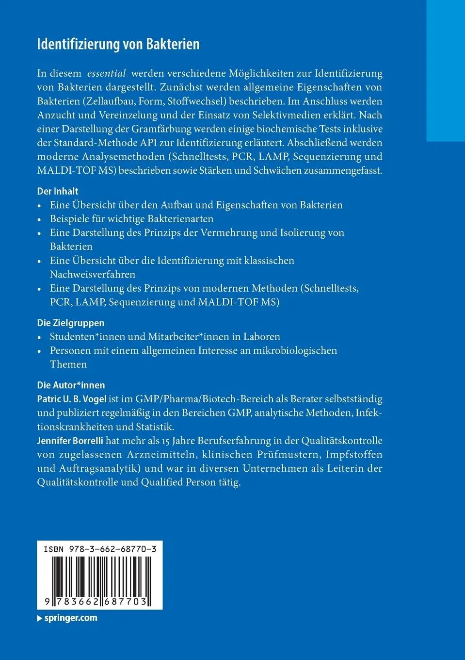 Rückseite: 9783662687703 | Identifizierung von Bakterien | Jennifer Borrelli (u. a.) | Buch
