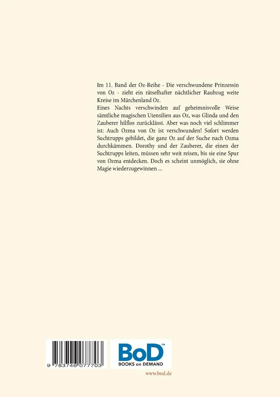 Rückseite: 9783746077703 | Die verschwundene Prinzessin von Oz - Die Oz-Bücher Band 11 | Baum