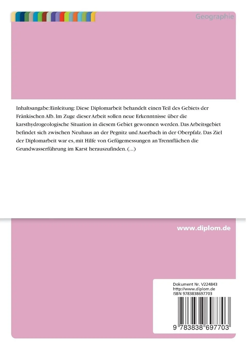 Rückseite: 9783838697703 | Hydrogeologische und karsttektonische Untersuchungen inklusive...