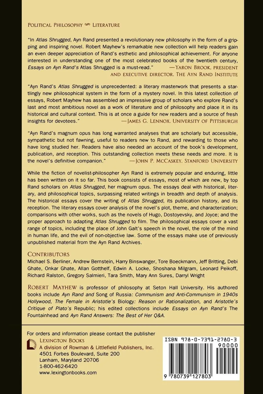 Rückseite: 9780739127803 | Essays on Ayn Rand's Atlas Shrugged | Robert Mayhew | Taschenbuch