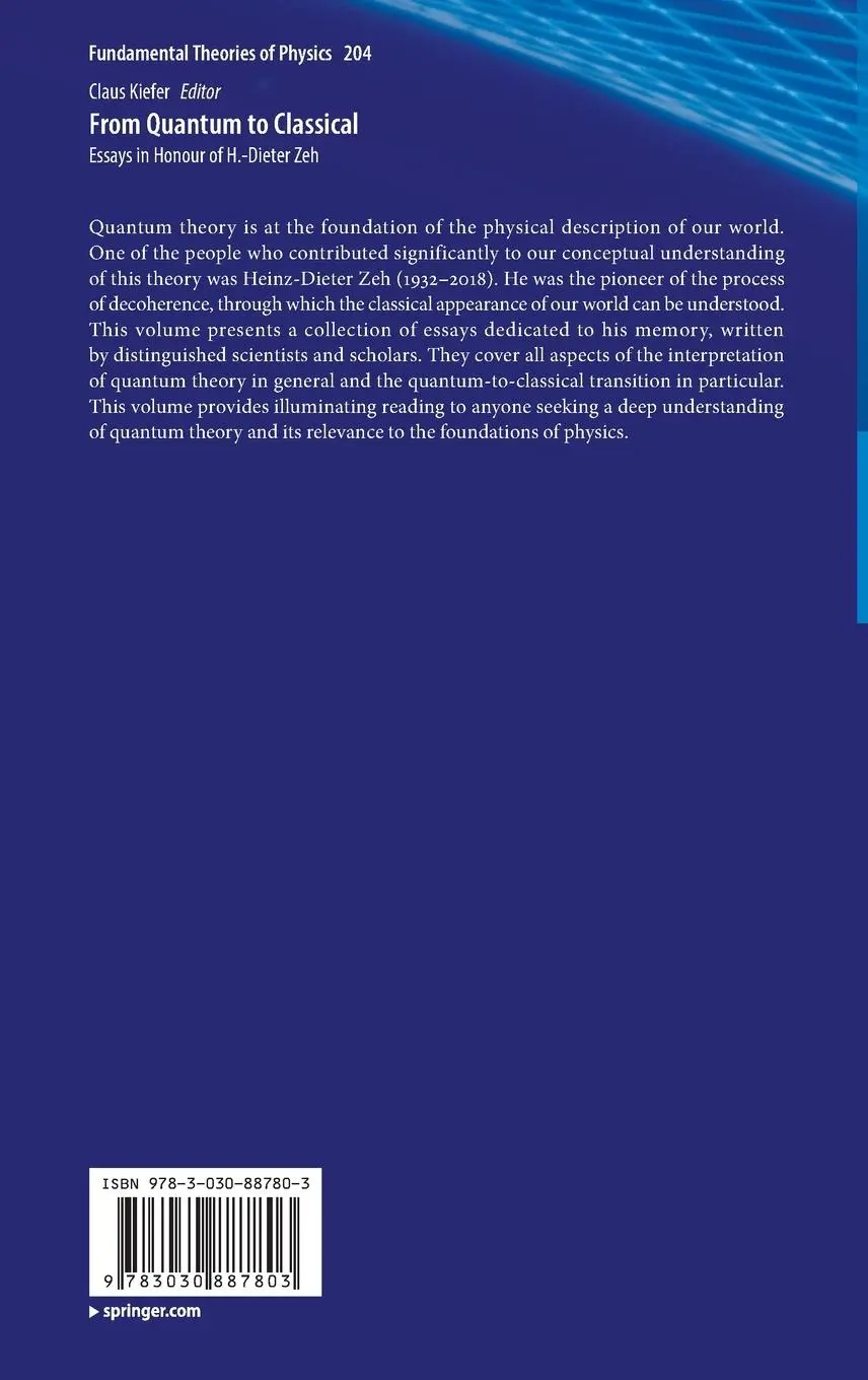 Rückseite: 9783030887803 | From Quantum to Classical | Essays in Honour of H.-Dieter Zeh | Kiefer