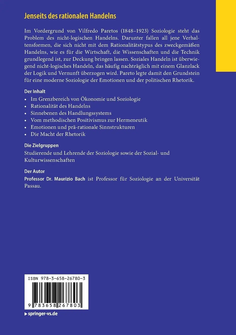 Rückseite: 9783658267803 | Jenseits des rationalen Handelns | Zur Soziologie Vilfredo Paretos