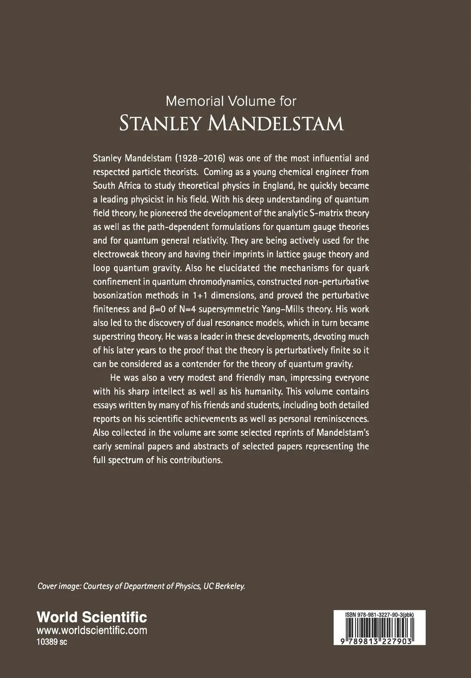 Rückseite: 9789813227903 | MEMORIAL VOLUME FOR STANLEY MANDELSTAM | Berkovits | Taschenbuch