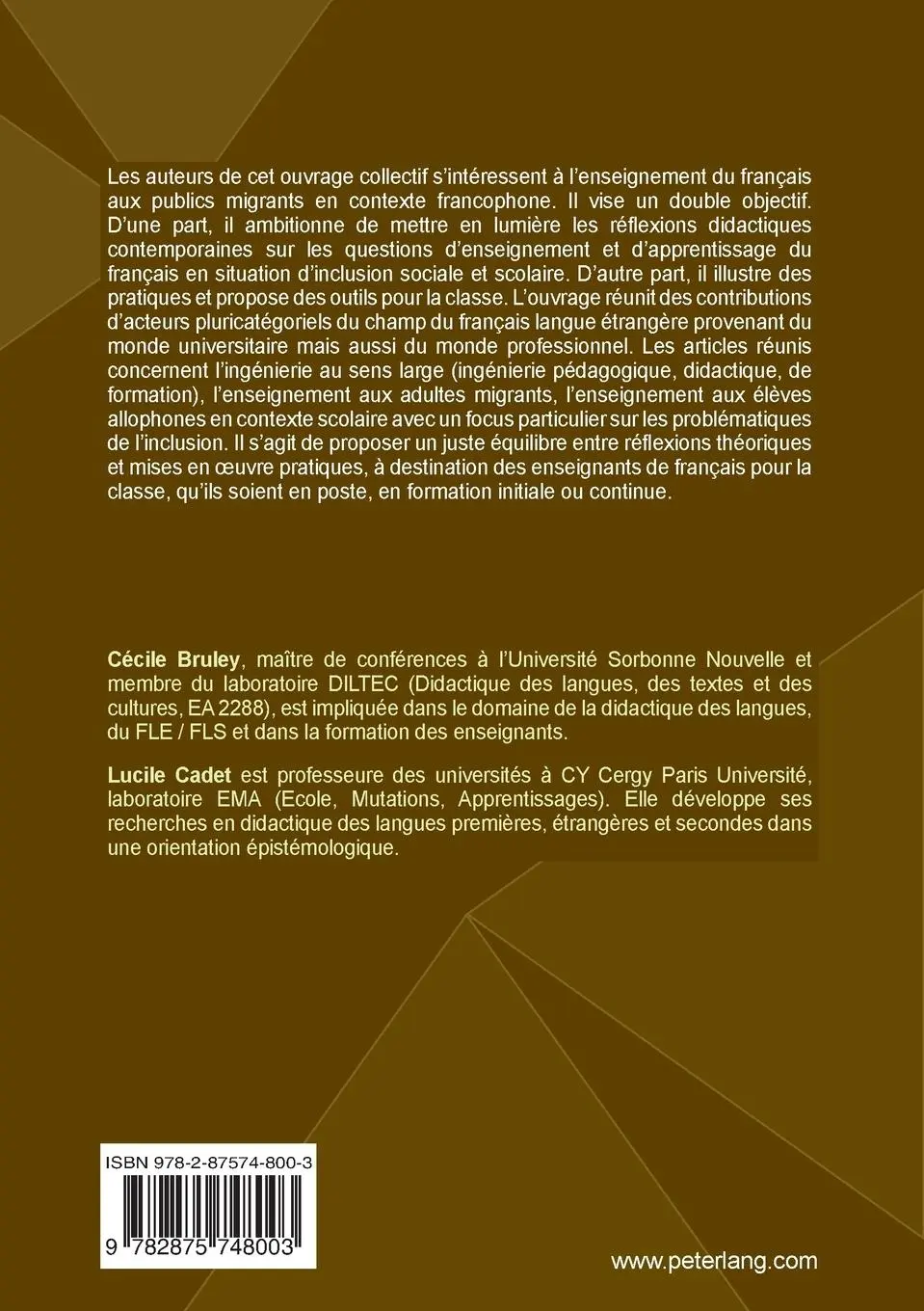 Rückseite: 9782875748003 | Enseigner le français en contexte migratoire : ingénieries,...