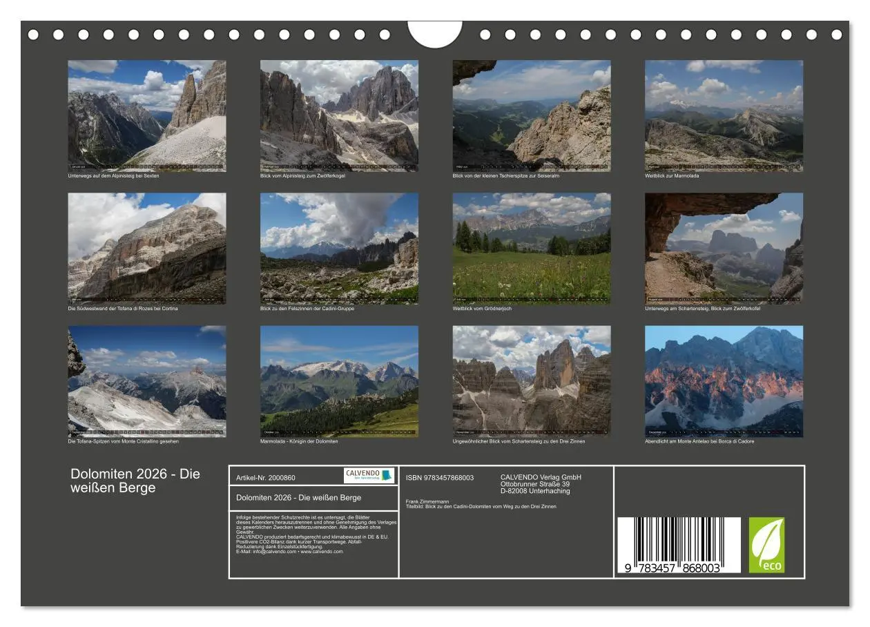Bild: 9783457868003 | Dolomiten 2026 - Die weißen Berge (Wandkalender 2026 DIN A4 quer),...