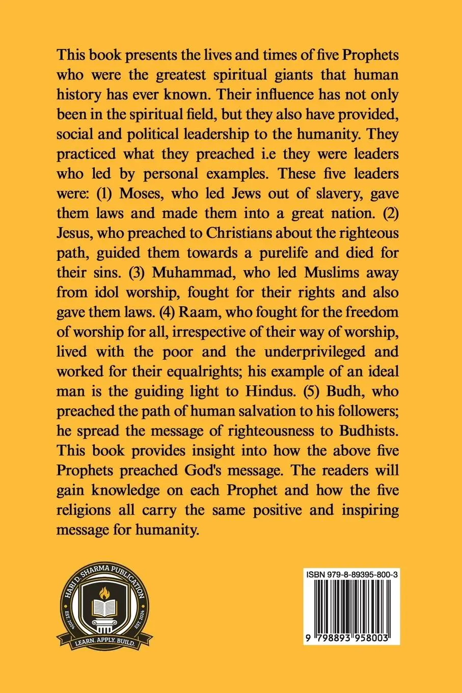 Rückseite: 9798893958003 | PROPHETS | THEIR LIVES &amp; TIMES: Moses, Jesus, Muhammed, Raam &amp; Budh