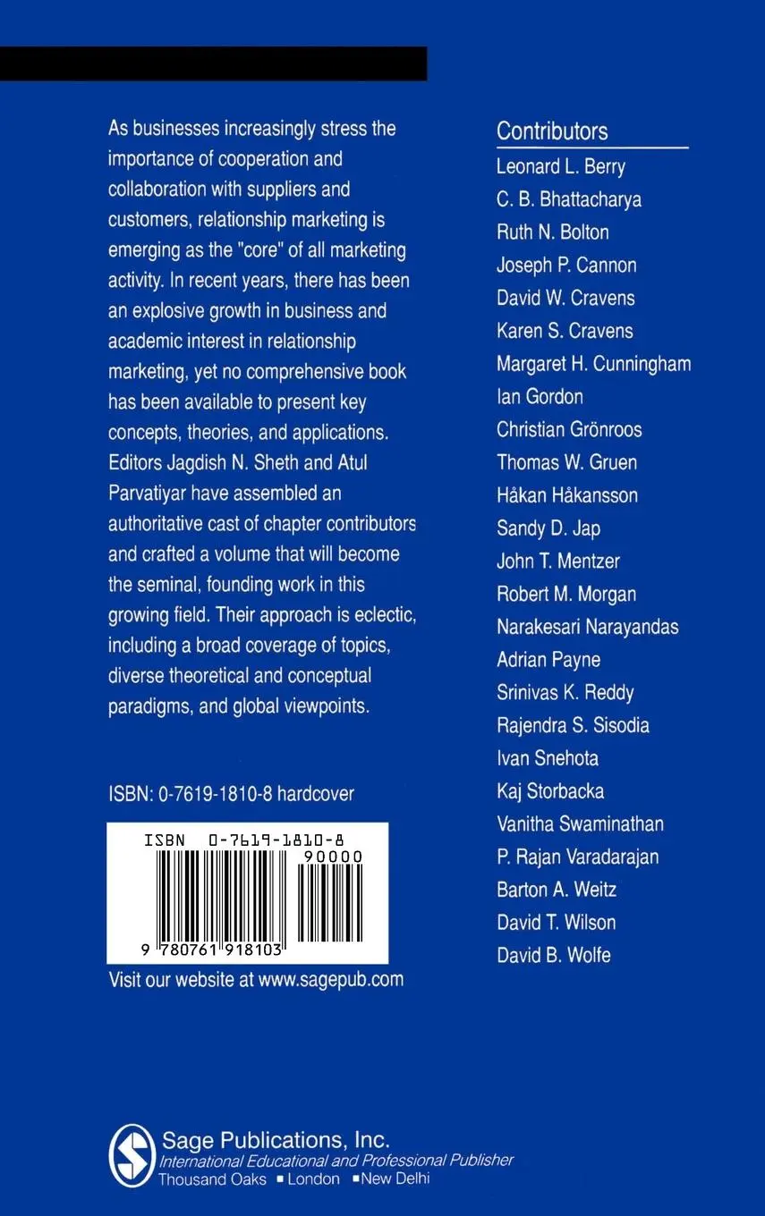 Rückseite: 9780761918103 | Handbook of Relationship Marketing | Jagdish N. Sheth (u. a.) | Buch