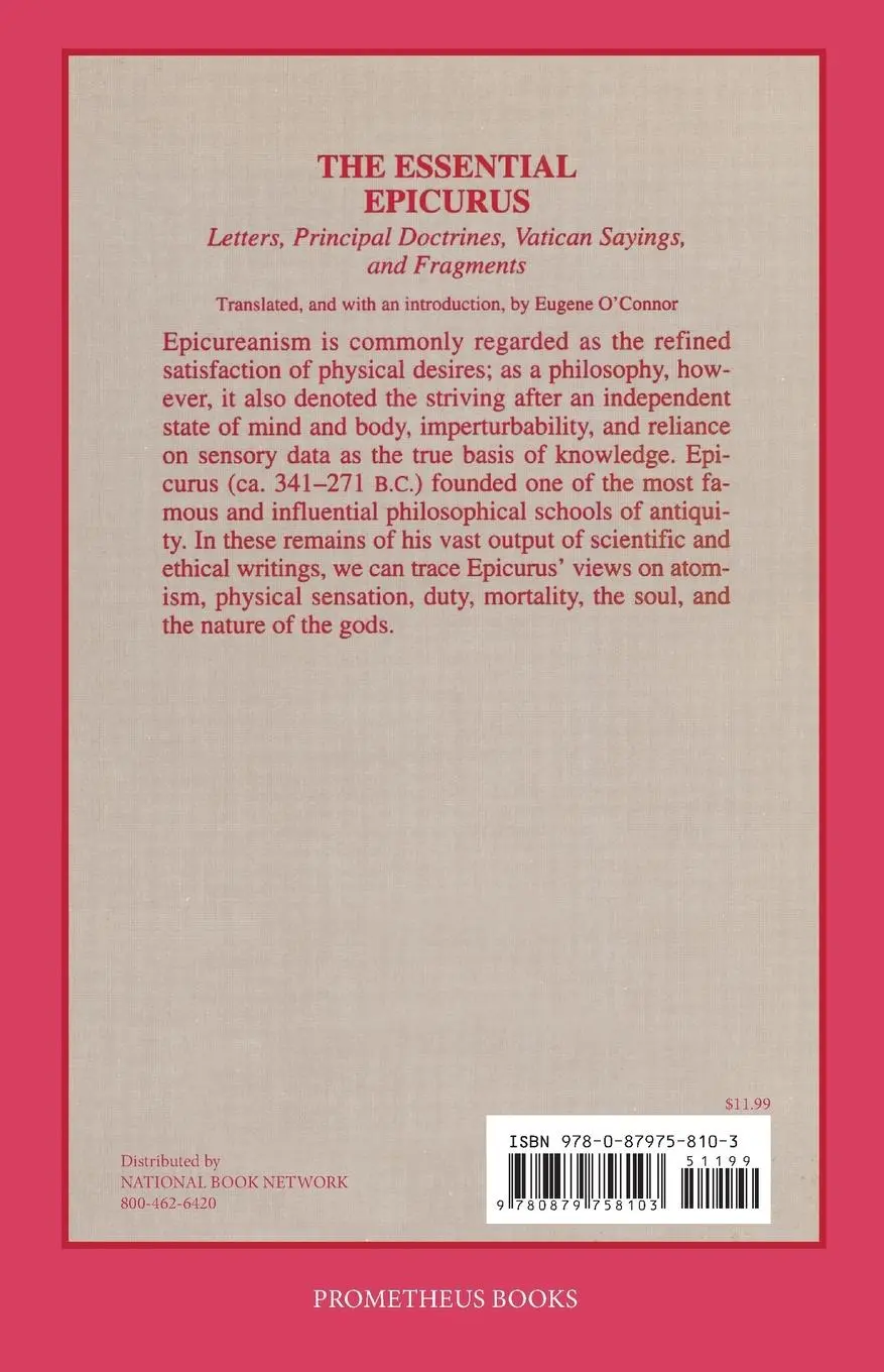 Rückseite: 9780879758103 | The Essential Epicurus | Epicurus | Taschenbuch | Englisch | 1993