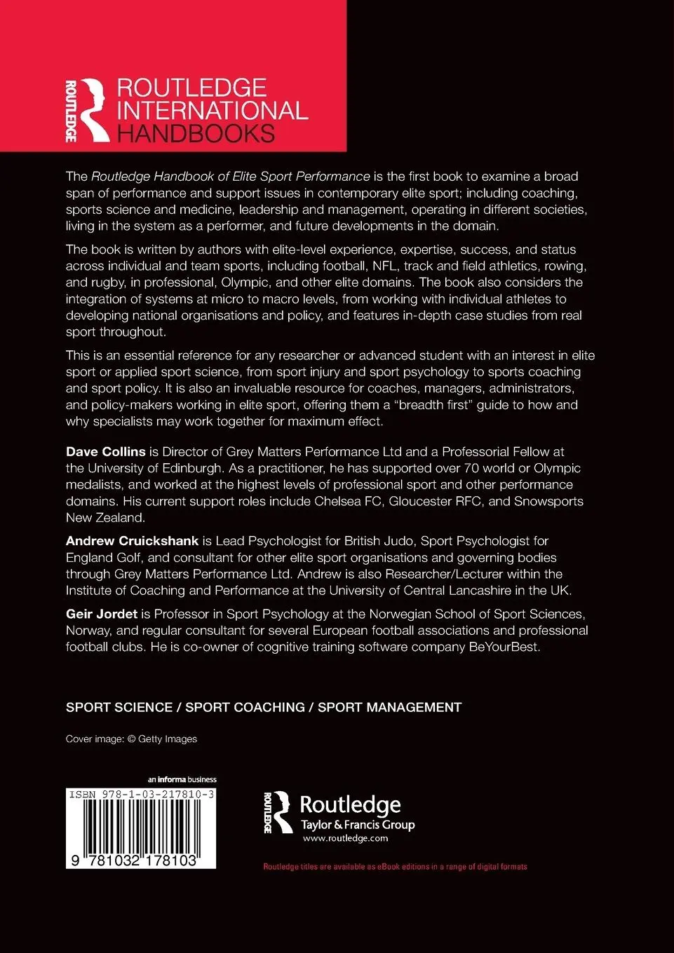 Rückseite: 9781032178103 | Routledge Handbook of Elite Sport Performance | Dave Collins (u. a.)
