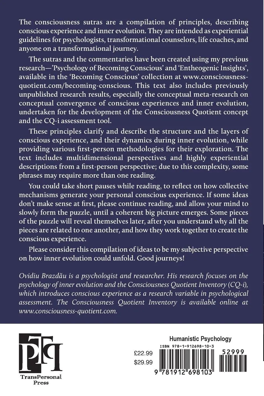 Rückseite: 9781912698103 | Consciousness Sutras | Ovidiu Brazdau | Taschenbuch | Englisch | 2022