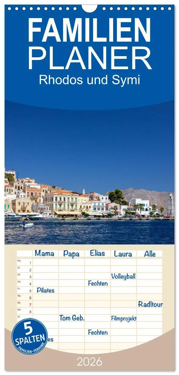 Cover: 9783516498103 | Familienplaner 2026 - Rhodos und Symi mit 5 Spalten (Wandkalender,...