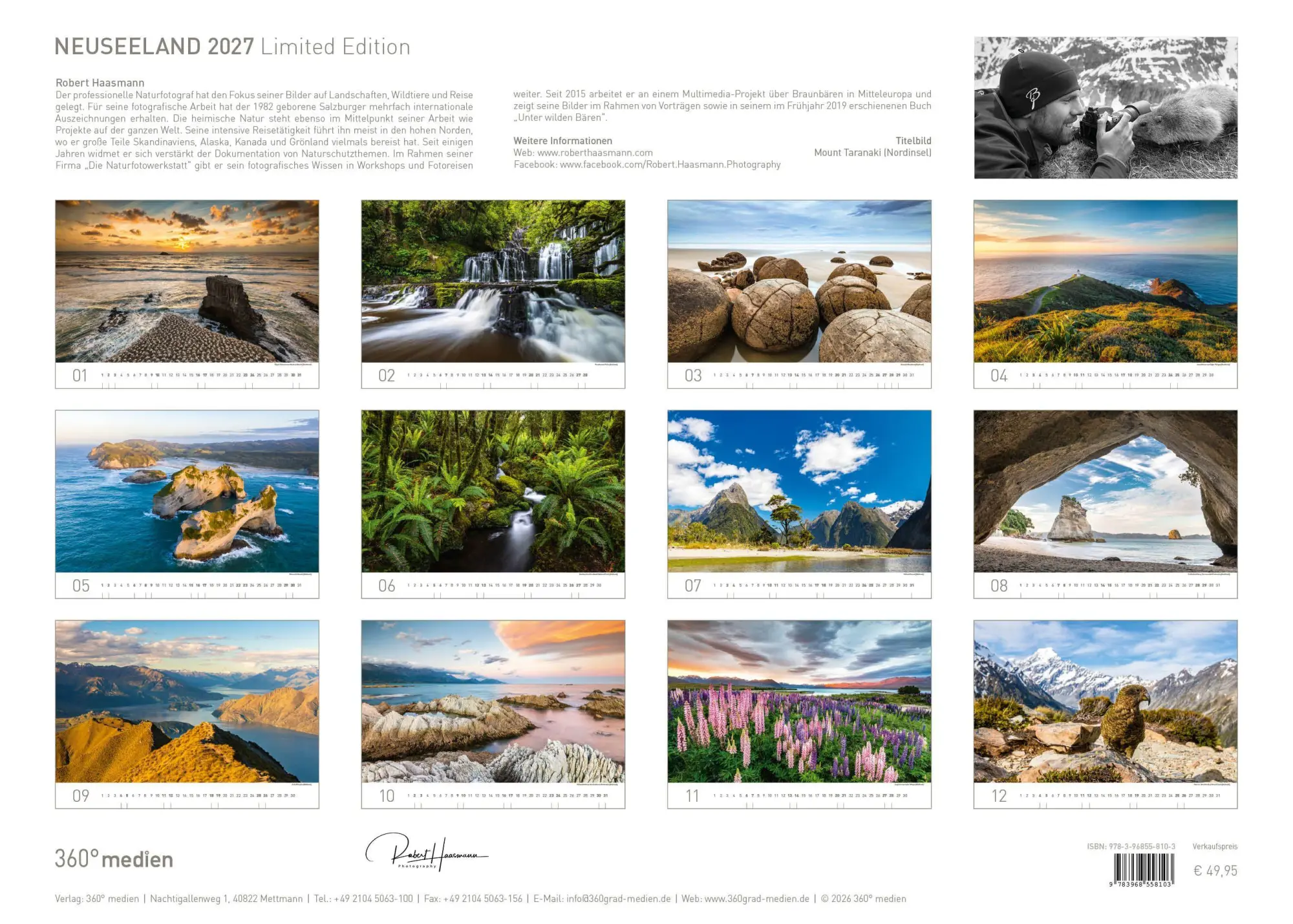 Bild: 9783968558103 | Neuseeland Exklusivkalender 2027 | Robert Haasmann | Kalender | 14 S.