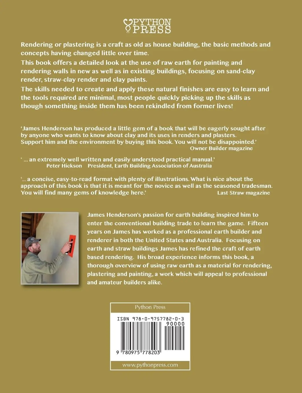Rückseite: 9780975778203 | Earth Render - The Art of Clay Plaster, Render and Paints | Henderson