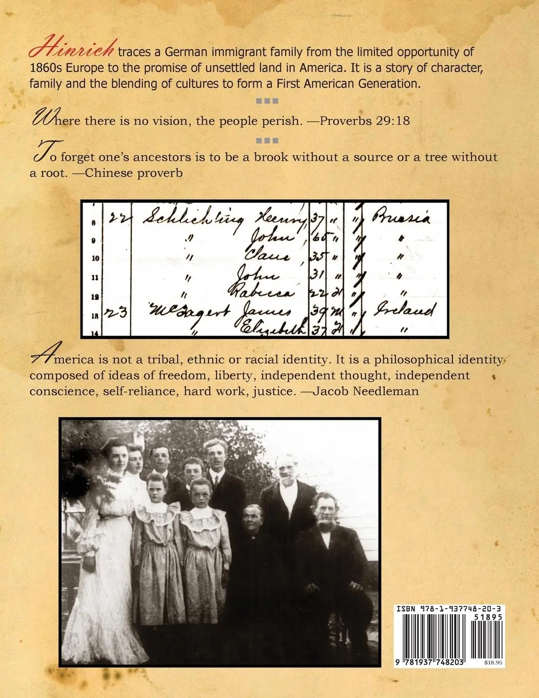 Rückseite: 9781937748203 | Hinrich | Annals of an Immigrant Family, 1866-1913 | David Schlichting