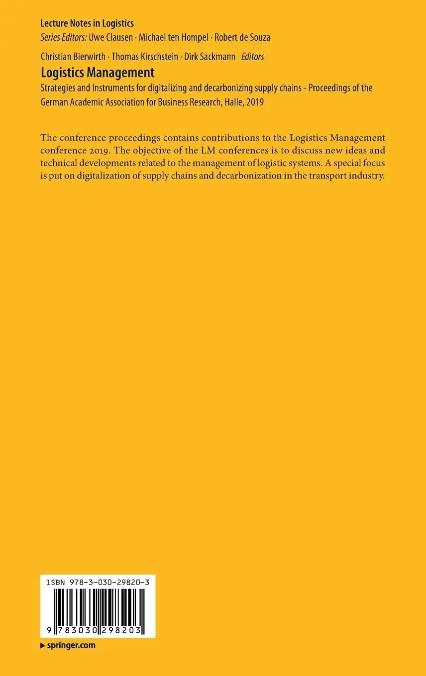 Rückseite: 9783030298203 | Logistics Management | Christian Bierwirth (u. a.) | Buch | xi | 2019