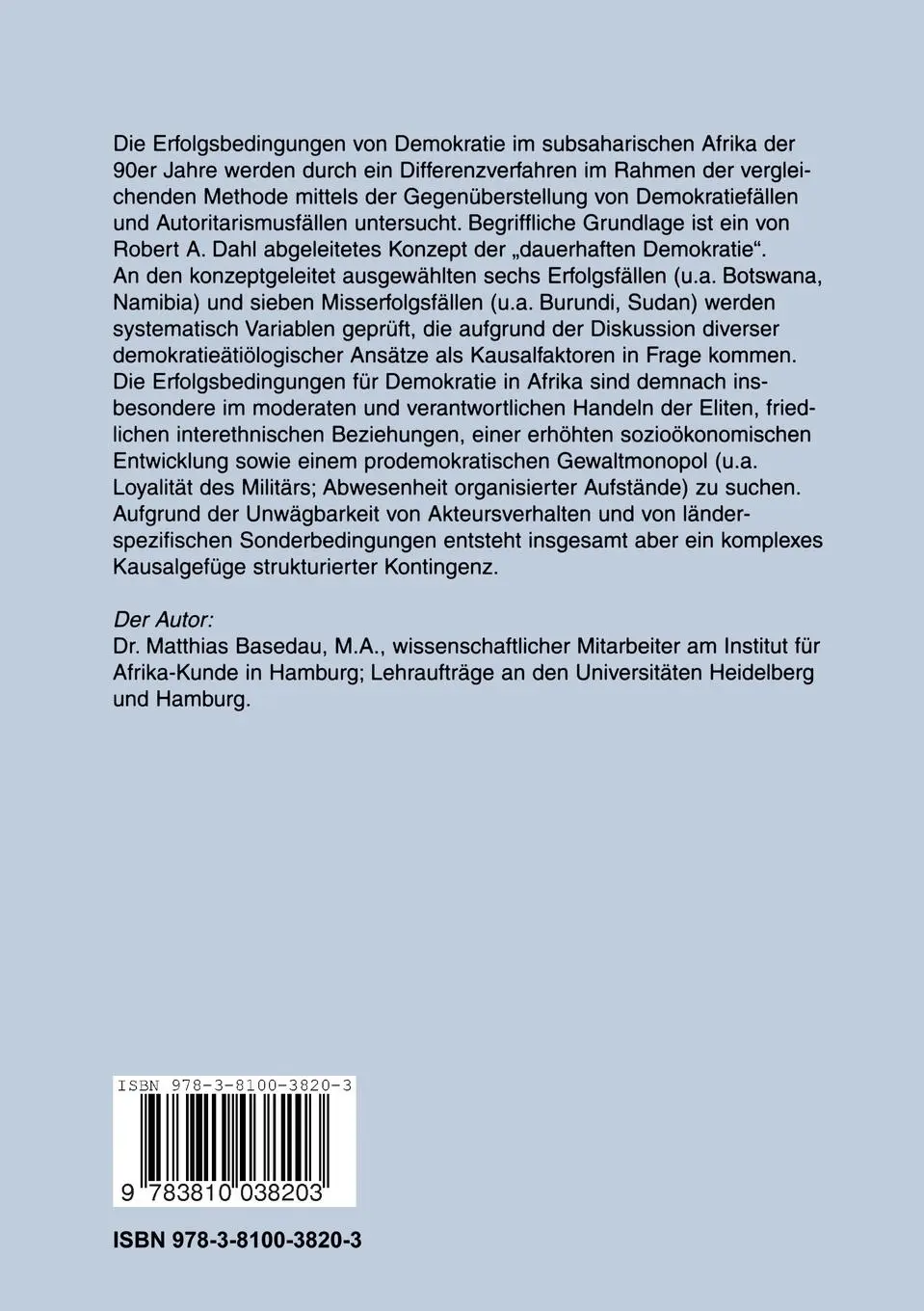 Rückseite: 9783810038203 | Erfolgsbedingungen von Demokratie im subsaharischen Afrika | Basedau
