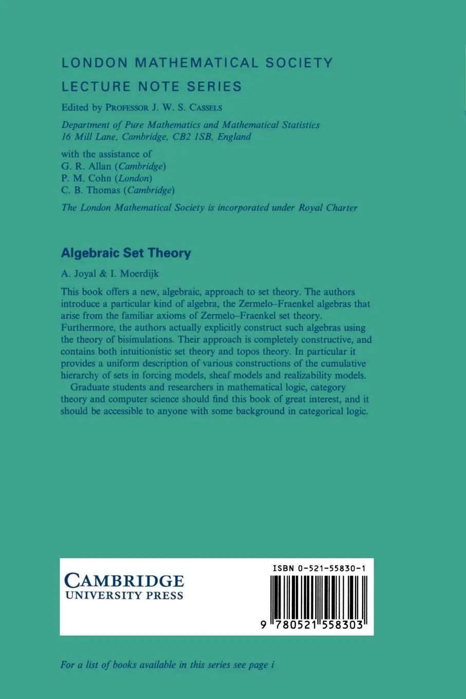 Rückseite: 9780521558303 | Algebraic Set Theory | Izak Moerdijk (u. a.) | Taschenbuch | Englisch