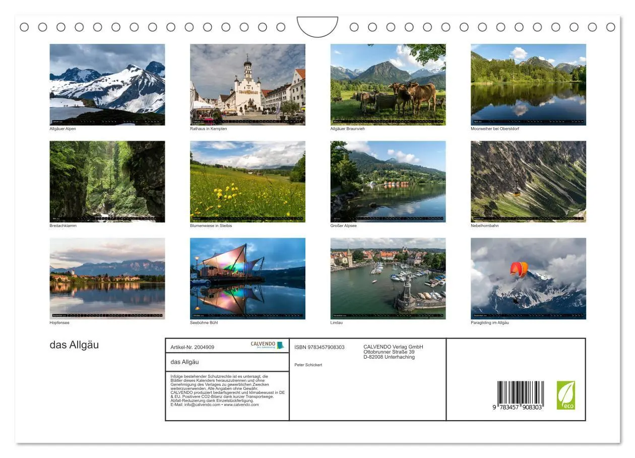 Bild: 9783457908303 | das Allgäu (Wandkalender 2026 DIN A4 quer), CALVENDO Monatskalender