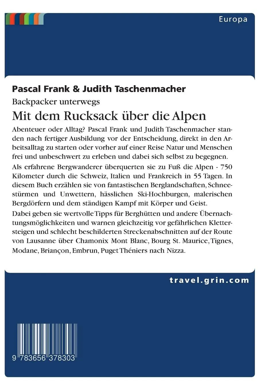 Rückseite: 9783656378303 | Backpacker unterwegs: Mit dem Rucksack über die Alpen. Eine...