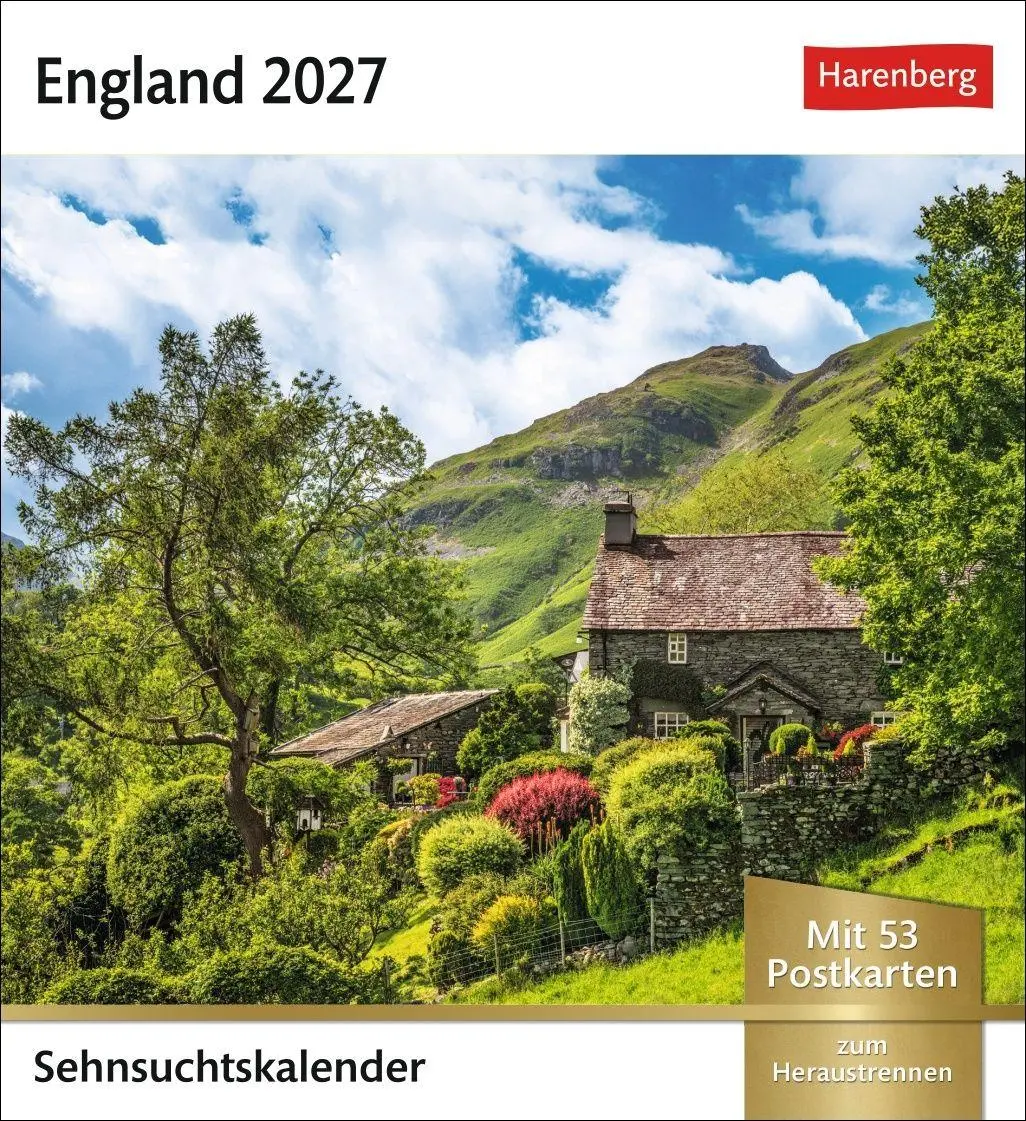 Cover: 9783840038303 | England Sehnsuchtskalender 2027 - Wochenkalender mit 53 Postkarten