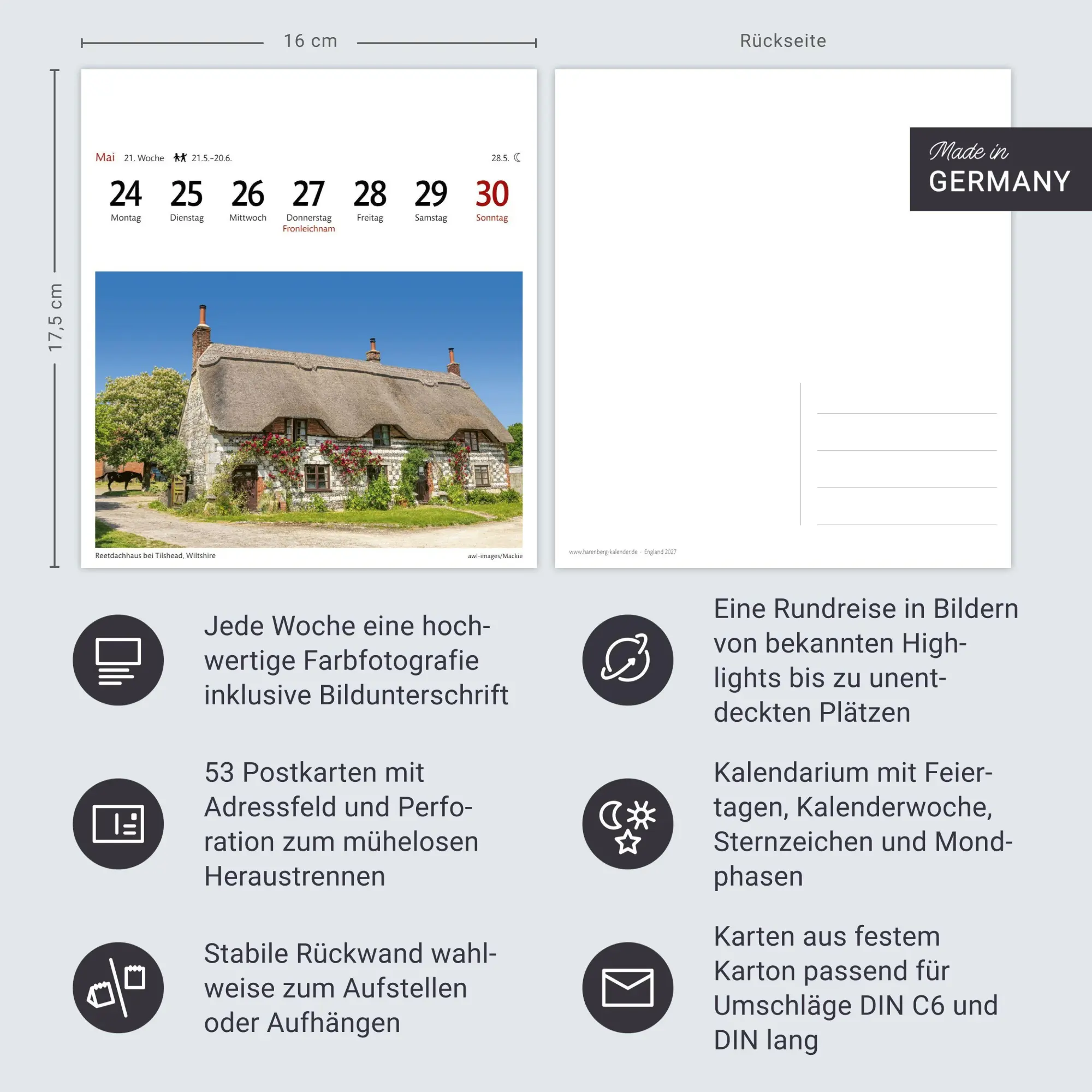 Bild: 9783840038303 | England Sehnsuchtskalender 2027 - Wochenkalender mit 53 Postkarten