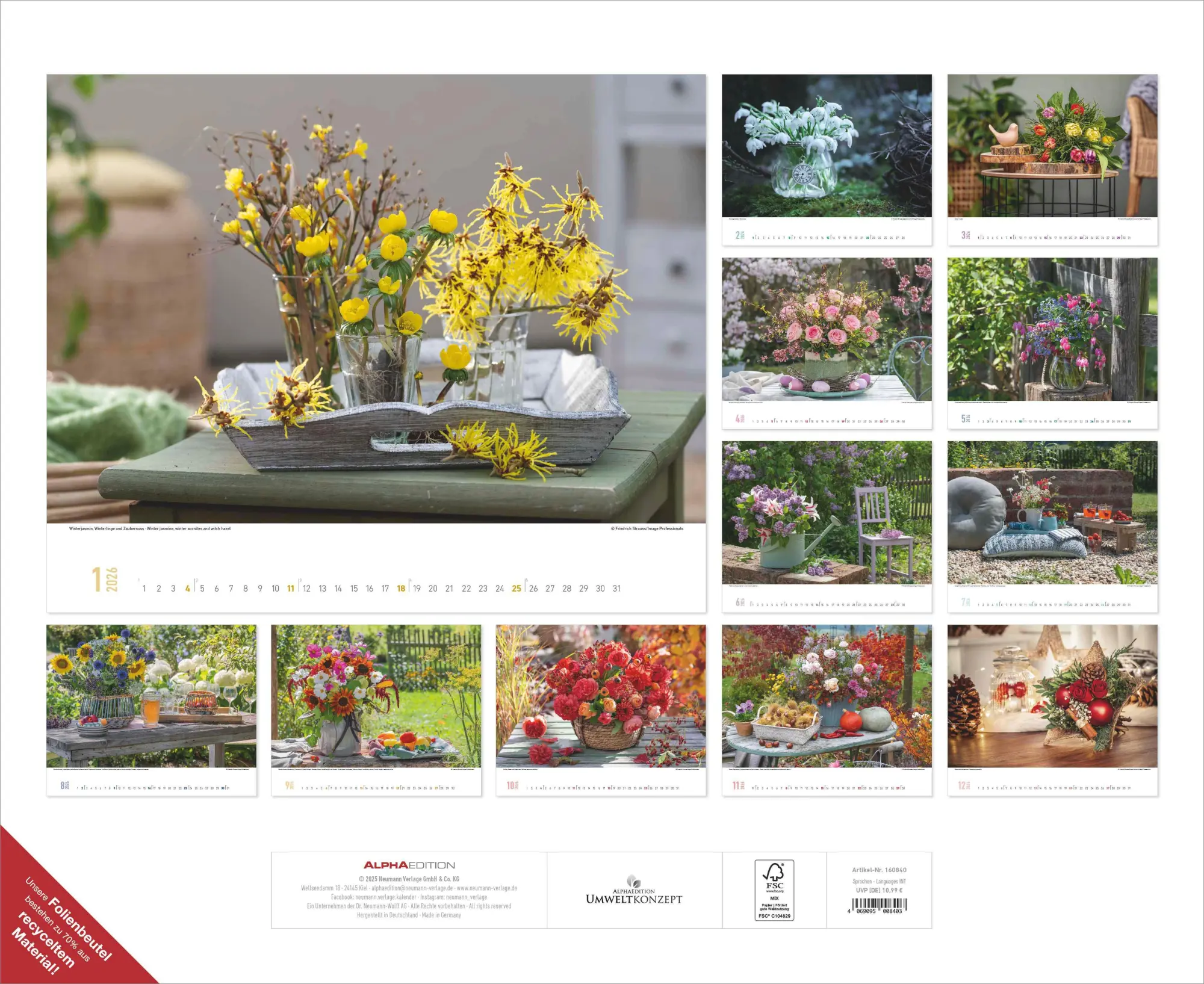 Rückseite: 4069095008403 | Blumenpracht - Wandkalender mit 12 bezaubernden Blumenmotiven | 13 S.