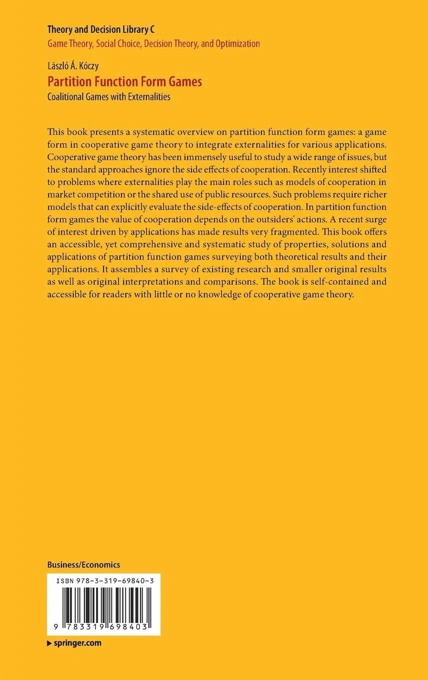 Rückseite: 9783319698403 | Partition Function Form Games | Coalitional Games with Externalities