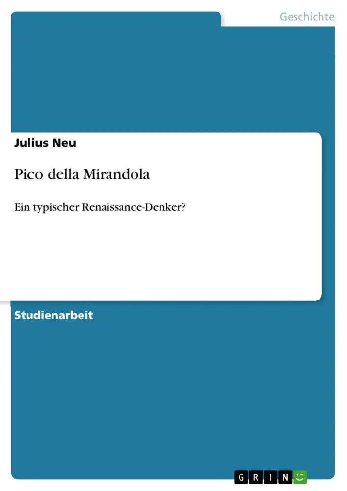 Cover: 9783656128403 | Pico della Mirandola | Ein typischer Renaissance-Denker? | Julius Neu