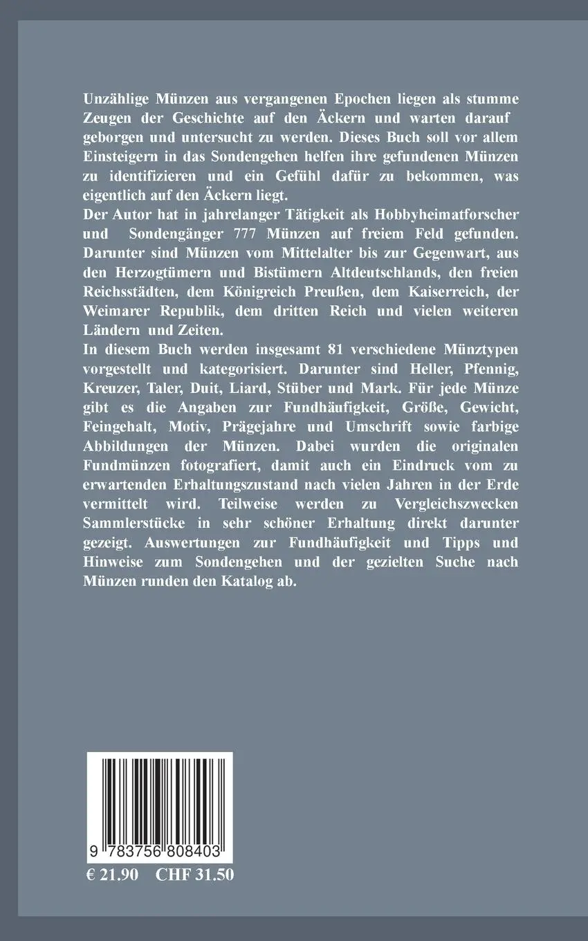 Rückseite: 9783756808403 | Münzkatalog für Sondengänger | Eine Auswertung von 777 Münzfunden