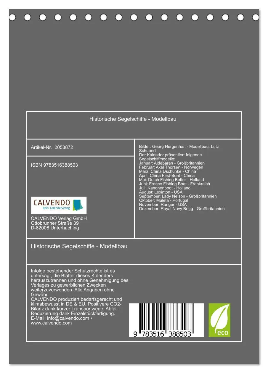 Bild: 9783516388503 | Historische Segelschiffe - Modellbau (Tischkalender 2026 DIN A5...