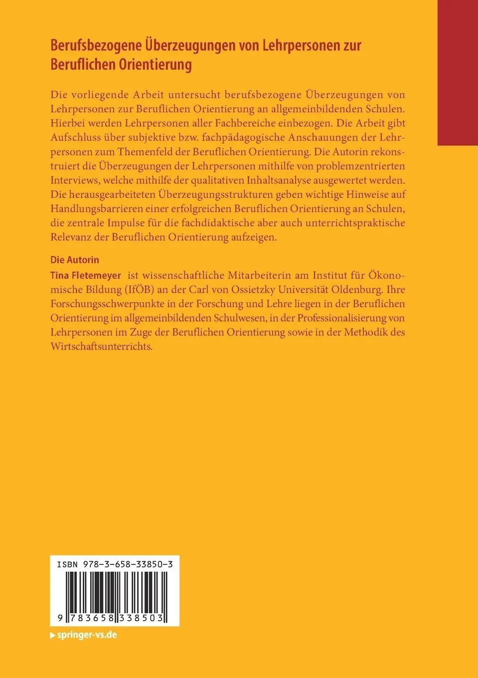 Rückseite: 9783658338503 | Berufsbezogene Überzeugungen von Lehrpersonen zur Beruflichen...