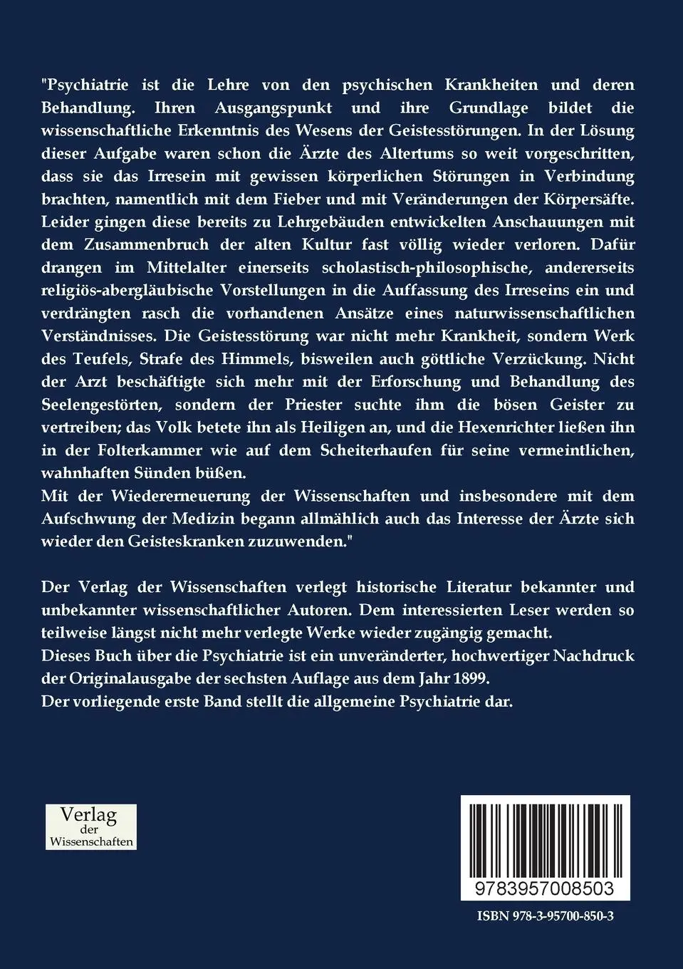 Rückseite: 9783957008503 | Psychiatrie | Erster Band - allgemeine Psychiatrie | Emil Kraepelin