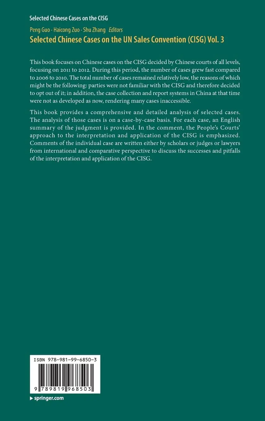 Rückseite: 9789819968503 | Selected Chinese Cases on the UN Sales Convention (CISG) Vol. 3 | Buch
