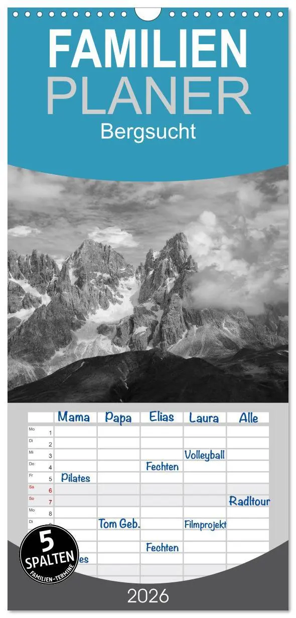Cover: 9783516518603 | Familienplaner 2026 - Bergsucht 2026 mit 5 Spalten (Wandkalender,...