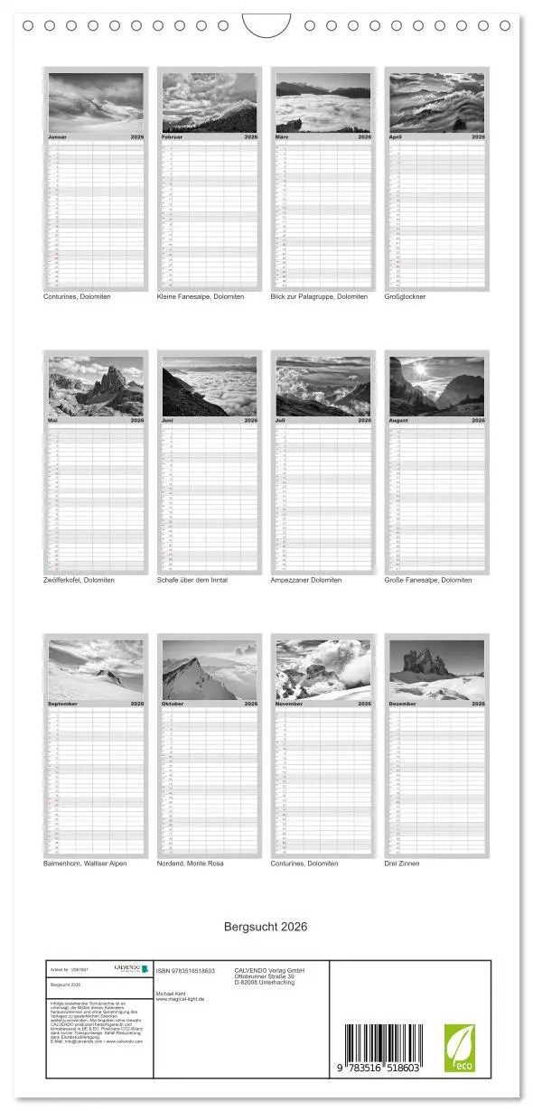 Bild: 9783516518603 | Familienplaner 2026 - Bergsucht 2026 mit 5 Spalten (Wandkalender,...