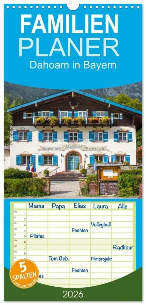Cover: 9783516508703 | Familienplaner 2026 - Dahoam in Bayern mit 5 Spalten (Wandkalender,...