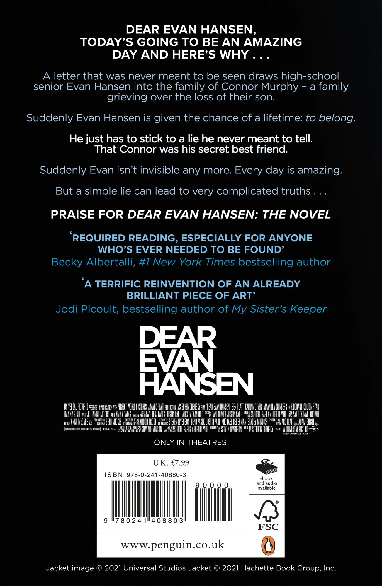 Rückseite: 9780241408803 | Dear Evan Hansen | Film Tie-in | Benj Pasek (u. a.) | Taschenbuch