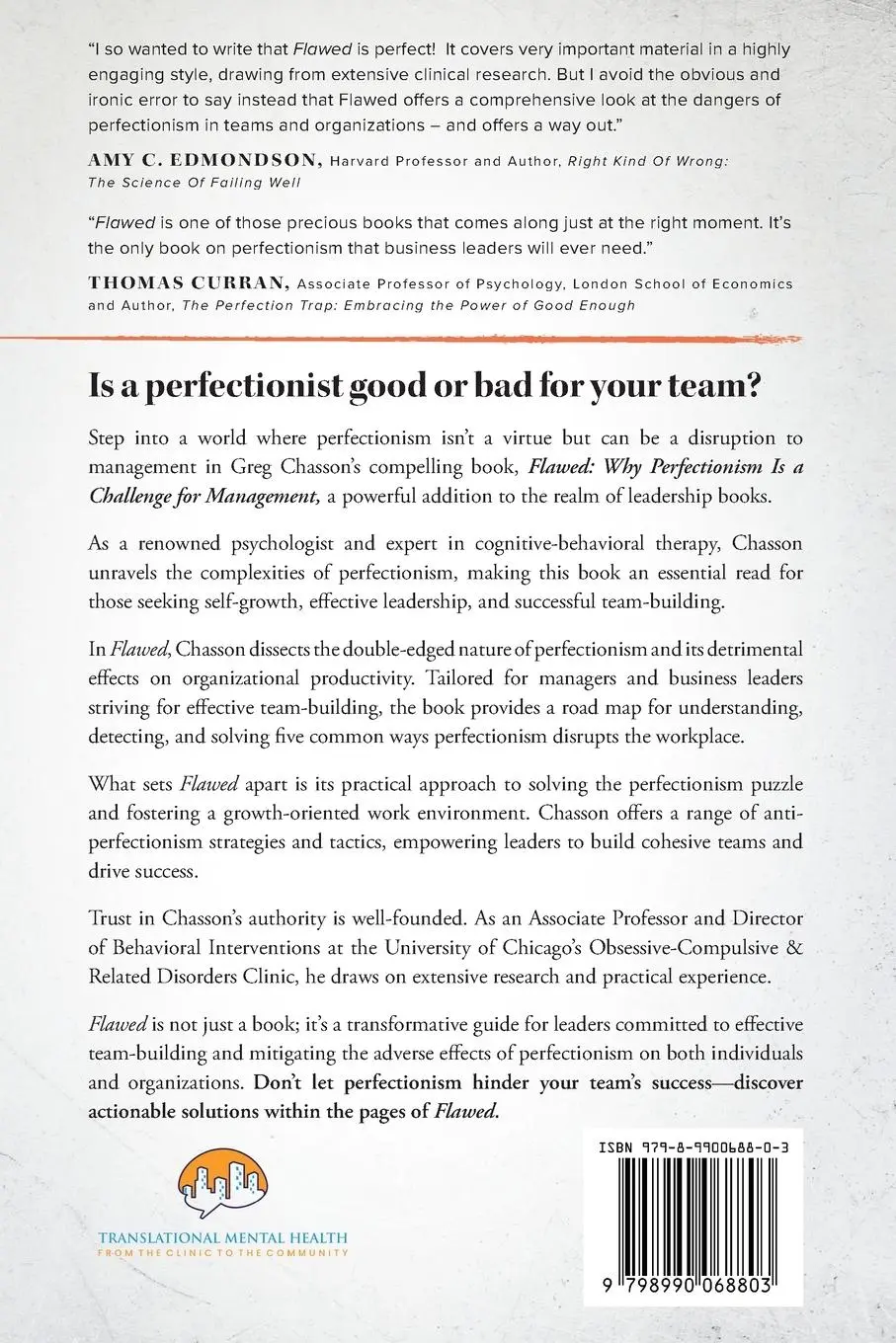 Rückseite: 9798990068803 | Flawed | Why Perfectionism is a Challenge for Management | Chasson
