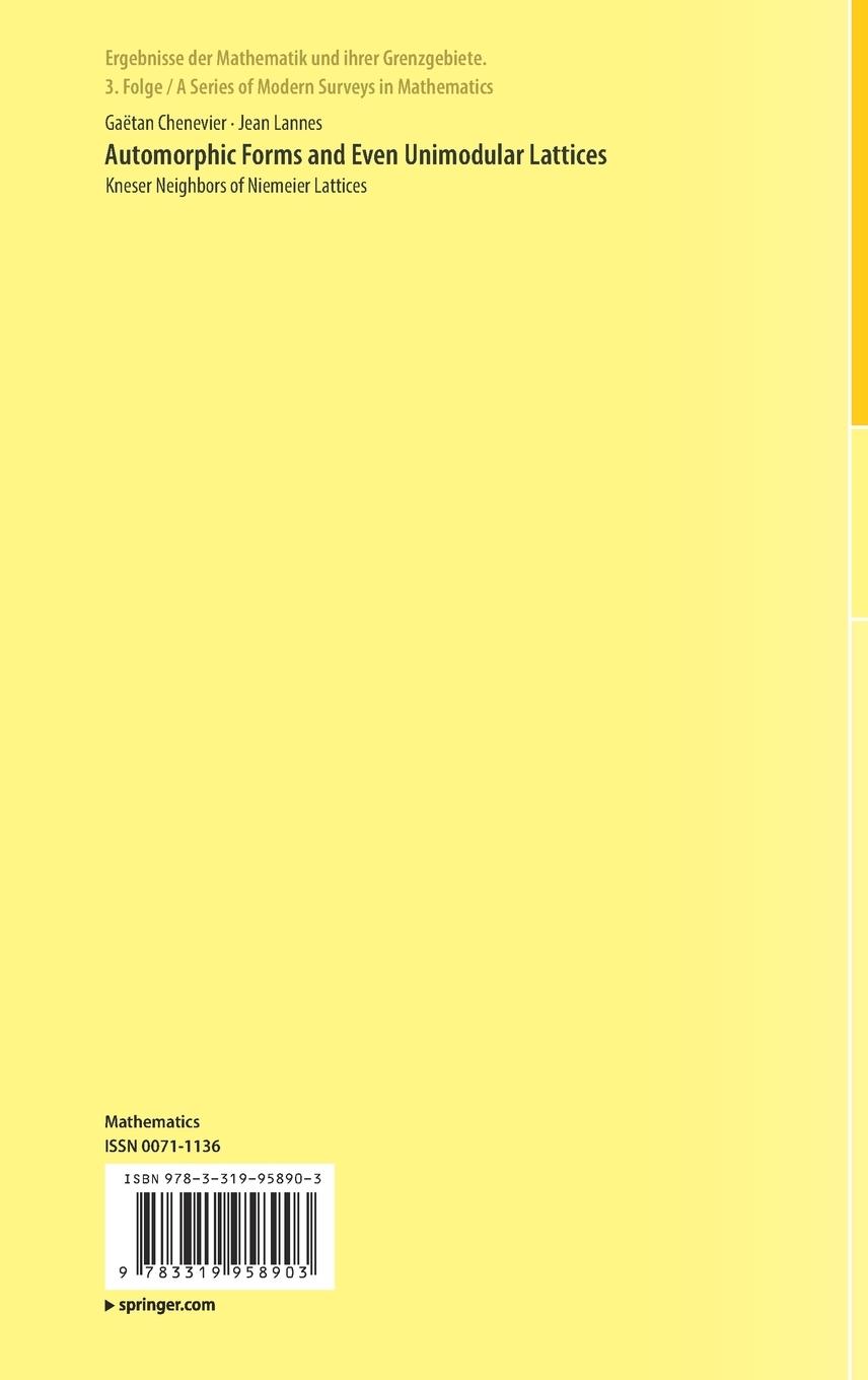 Rückseite: 9783319958903 | Automorphic Forms and Even Unimodular Lattices | Chenevier (u. a.)